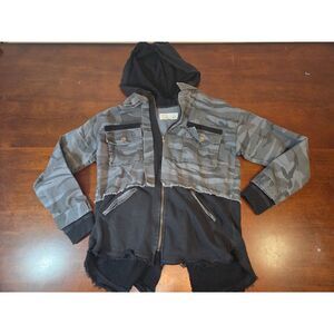 Vintage Havana Layered Camo Black Hooded Jacket Full Zip Size Large